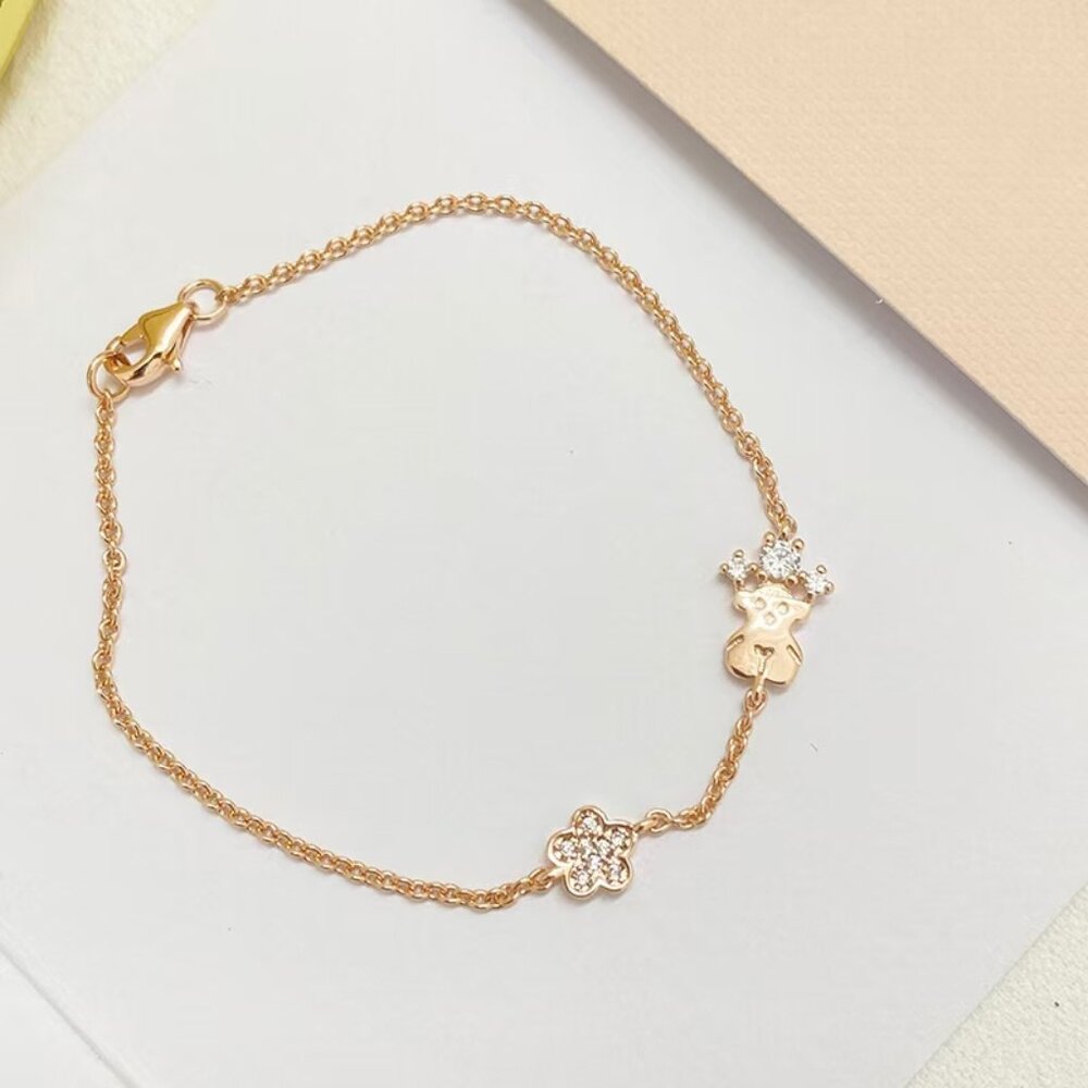 Tous Rose Gold Bear Flower Diamond Bracelet
